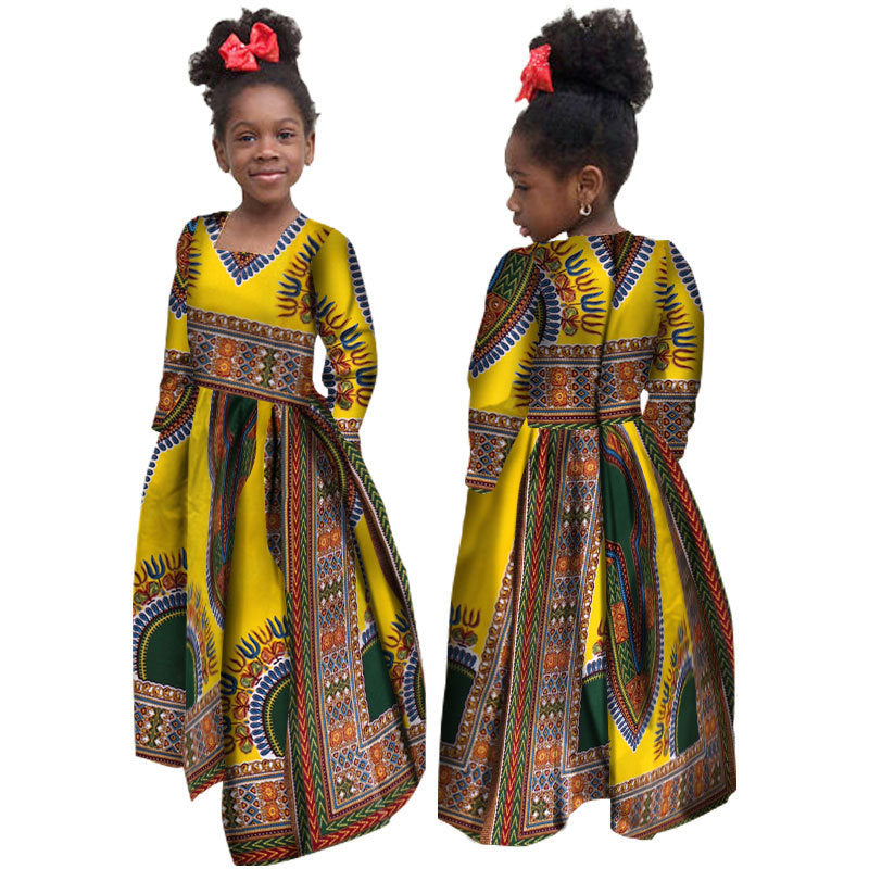 African Girl’s Dress Cotton Long-sleeved Daxiji Dress - E / M