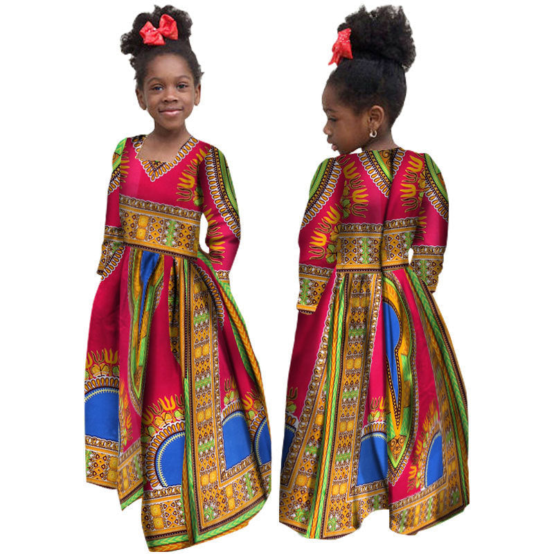 African Girl’s Dress Cotton Long-sleeved Daxiji Dress - F / M