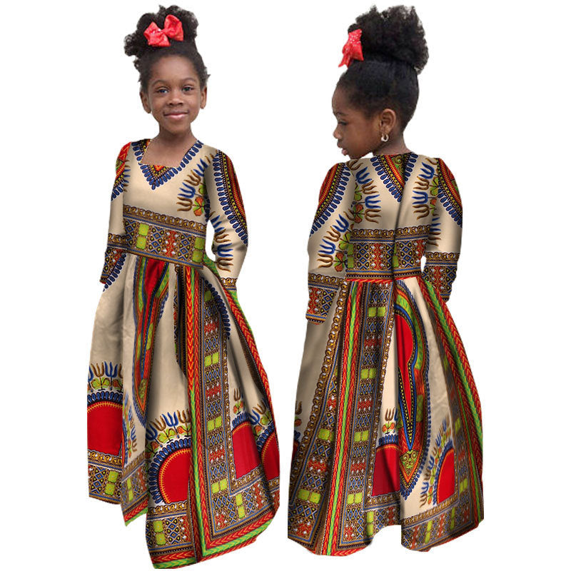 African Girl’s Dress Cotton Long-sleeved Daxiji Dress - G / M
