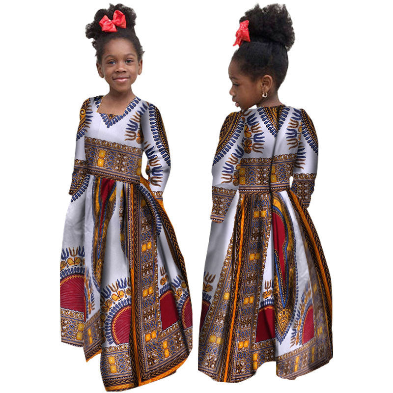 African Girl’s Dress Cotton Long-sleeved Daxiji Dress - H / M