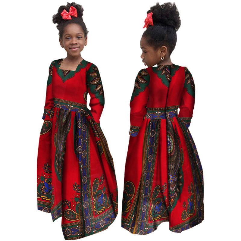 African Girl’s Dress Cotton Long-sleeved Daxiji Dress - I / M