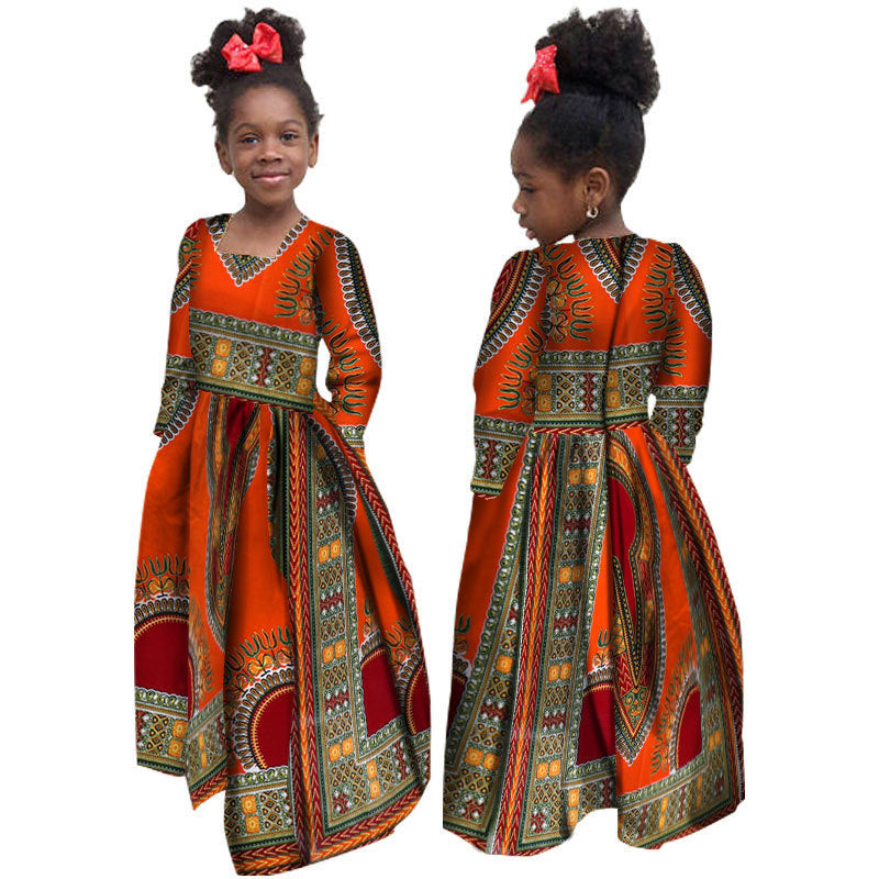 African Girl’s Dress Cotton Long-sleeved Daxiji Dress - J / M