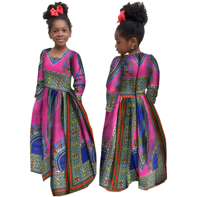 African Girl’s Dress Cotton Long-sleeved Daxiji Dress - K / M