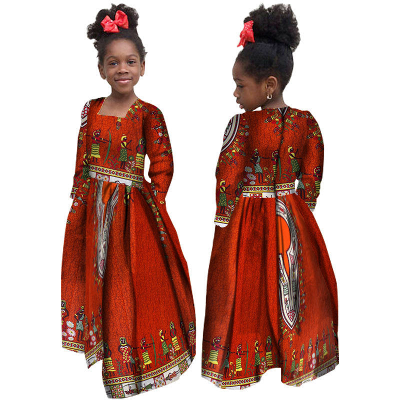 African Girl’s Dress Cotton Long-sleeved Daxiji Dress - M / M