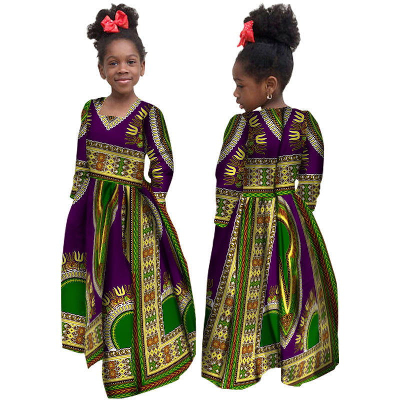African Girl’s Dress Cotton Long-sleeved Daxiji Dress - N / M