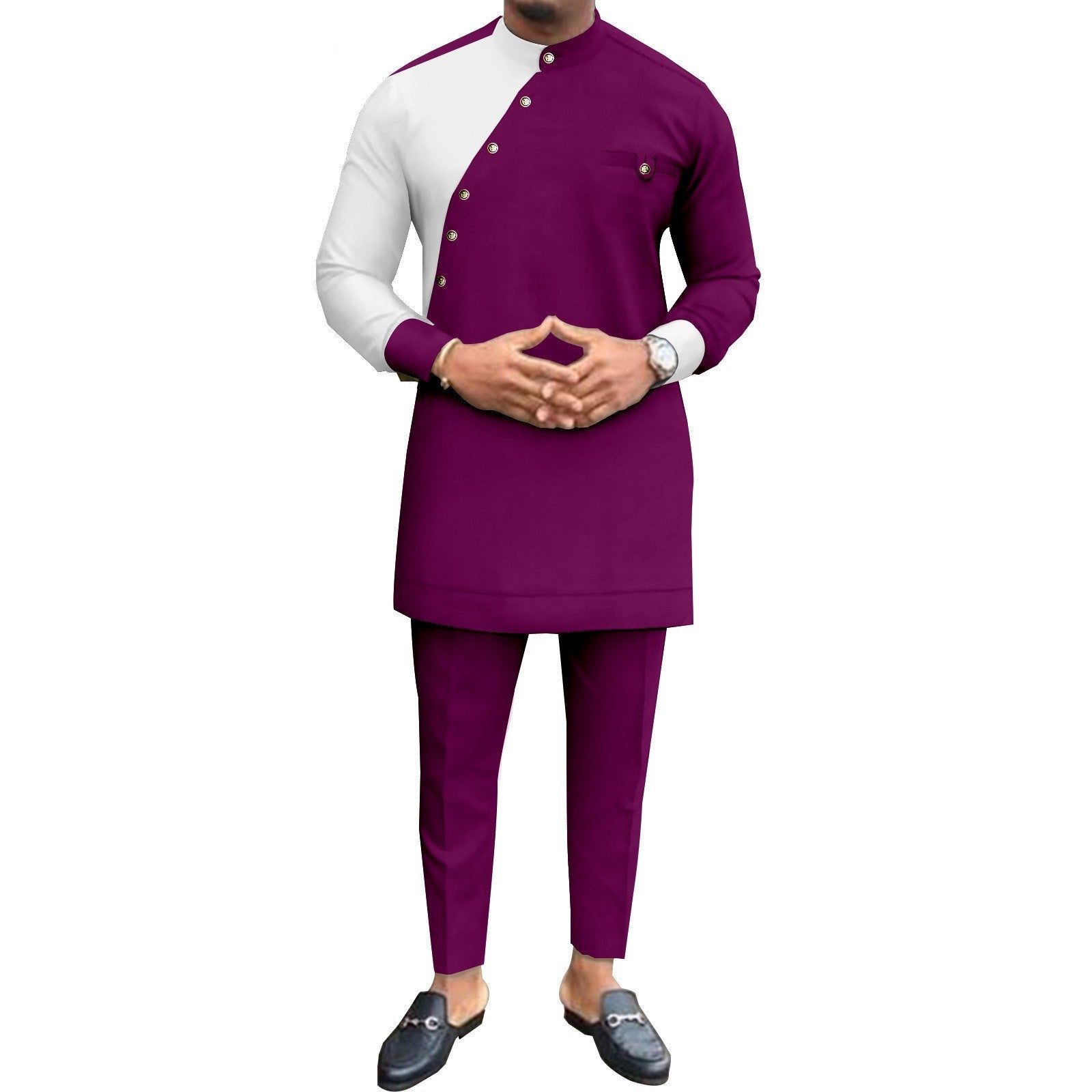 African National Pure Color Cotton Men’s Leisure Suit Top Pants - Purple / Average Size