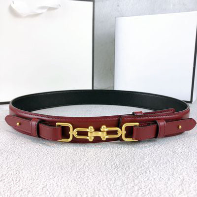 All Match Cowhide Waist Wide Girdle - Wine Red / 65cm