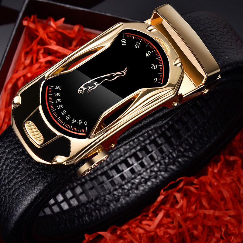 Men’s leather belt - Gold Sports car