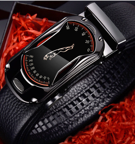 Men’s leather belt - Gun color Sports car 110cm