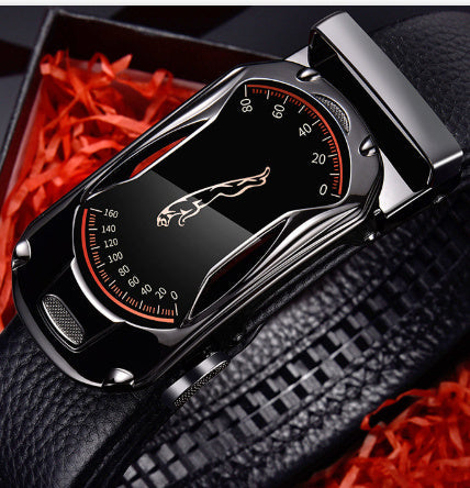 Men’s leather belt - Gun color Sports car 130cm