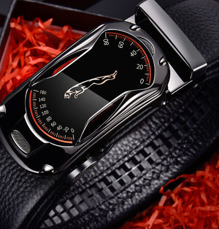 Men’s leather belt - Gun color Sports car 115cm