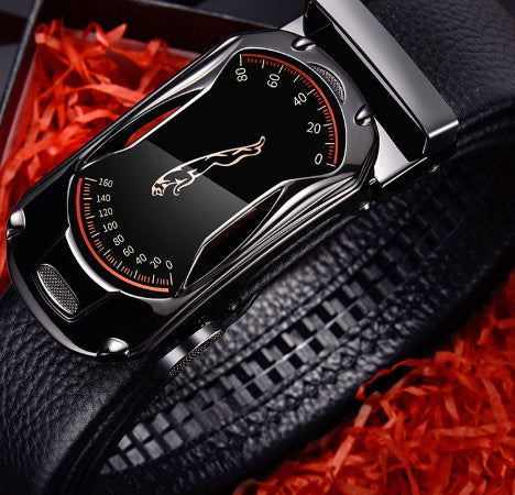 Men’s leather belt - Gun color Sports car 125cm