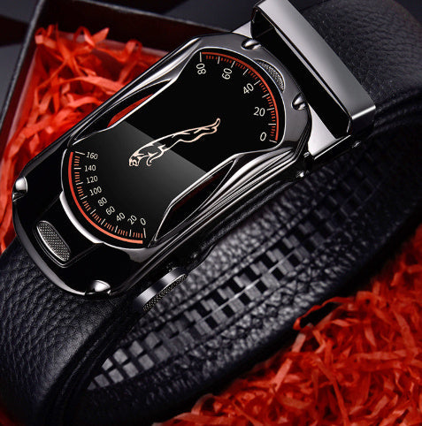 Men’s leather belt - Gun color Sports car 105cm