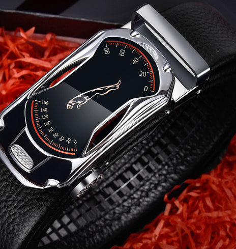 Men’s leather belt - Silver Sports car 125cm