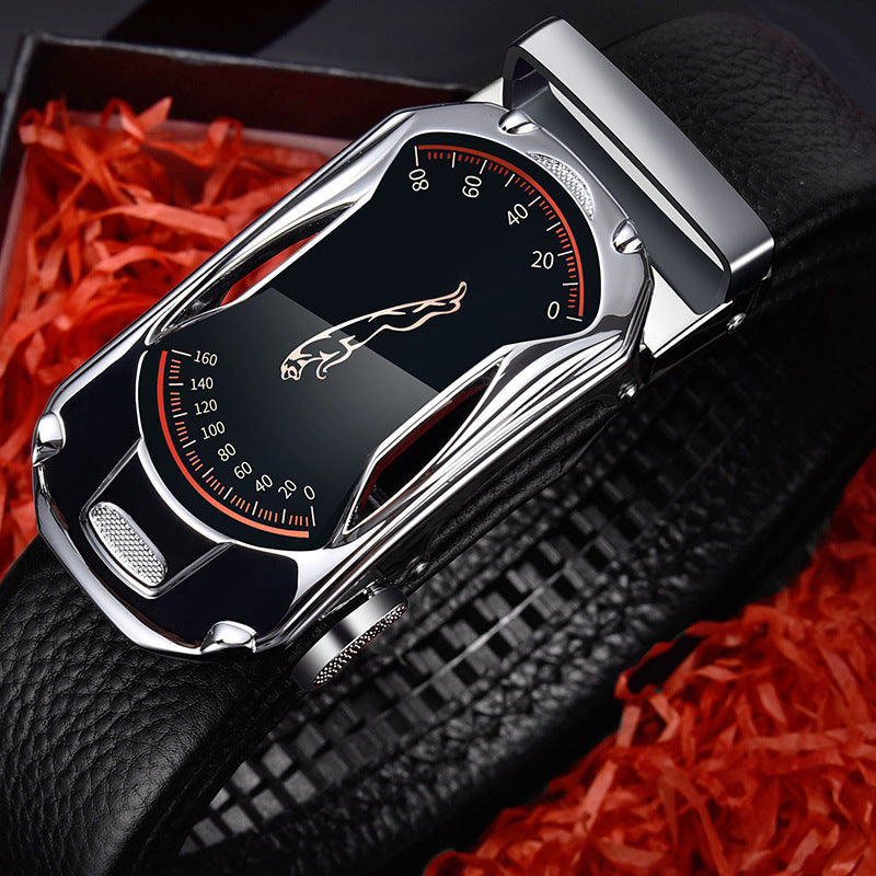 Men’s leather belt - Silver Sports car