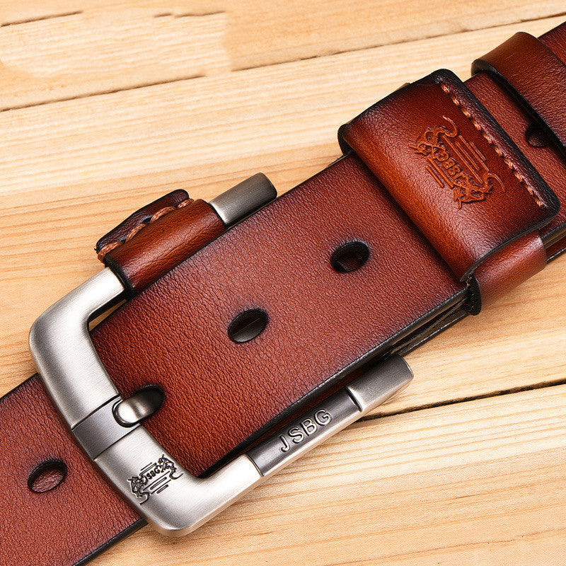 Men’S Pin Buckle Pure Leather Belt - 9style / 105CM