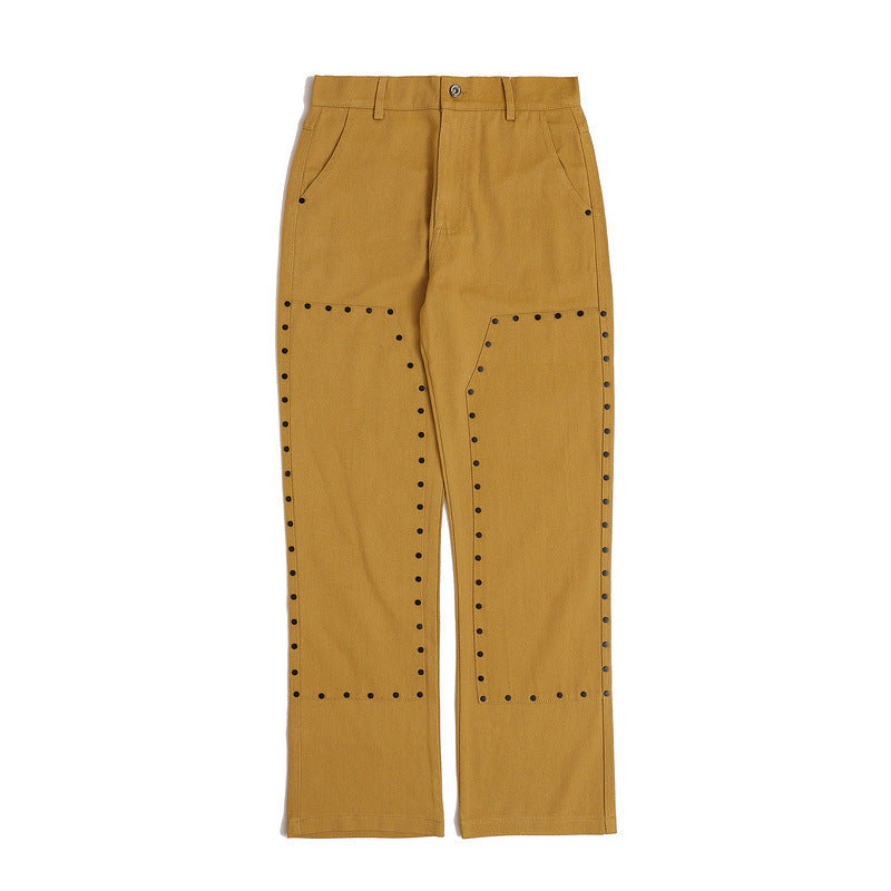 Solid Color Rivets Overalls Europe And America Retro Casual Pants