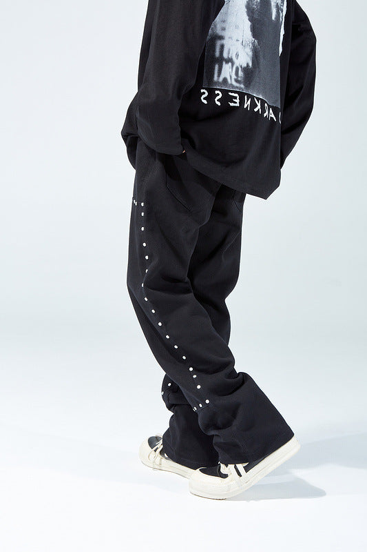 Solid Color Rivets Overalls Europe And America Retro Casual Pants