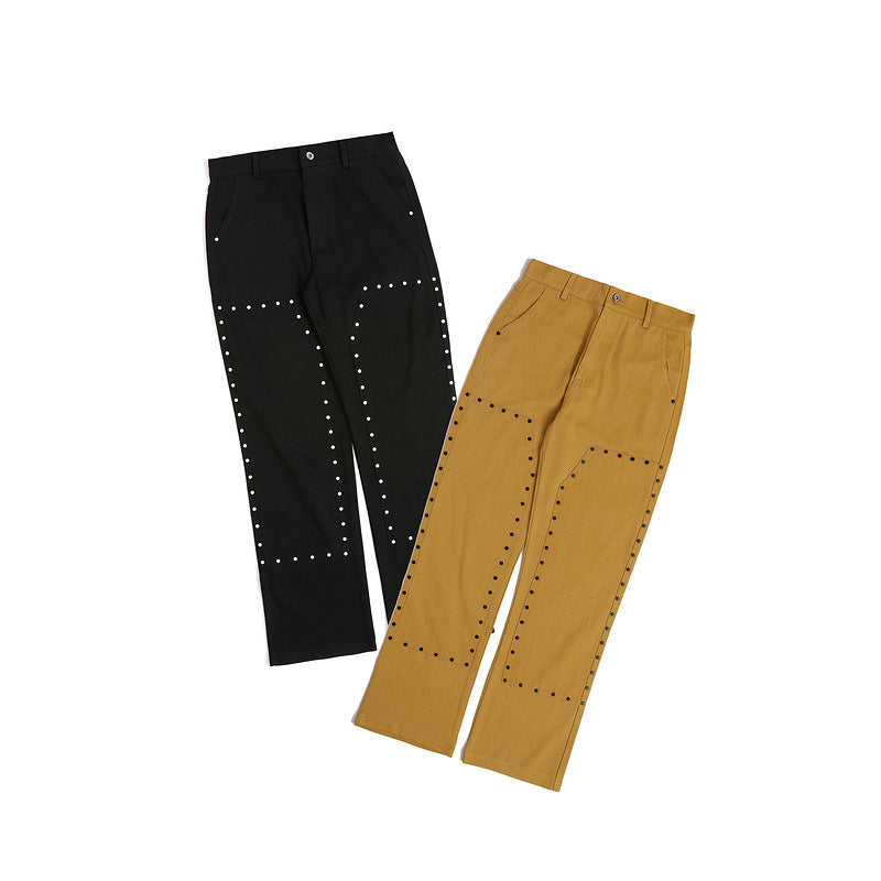 Solid Color Rivets Overalls Europe And America Retro Casual Pants