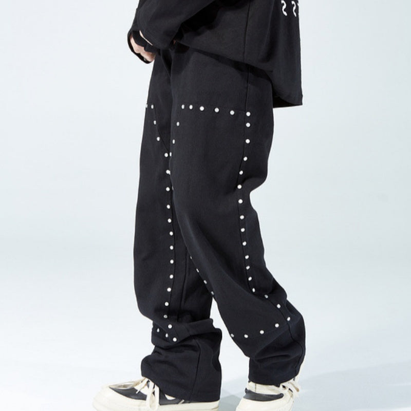 Solid Color Rivets Overalls Europe And America Retro Casual Pants