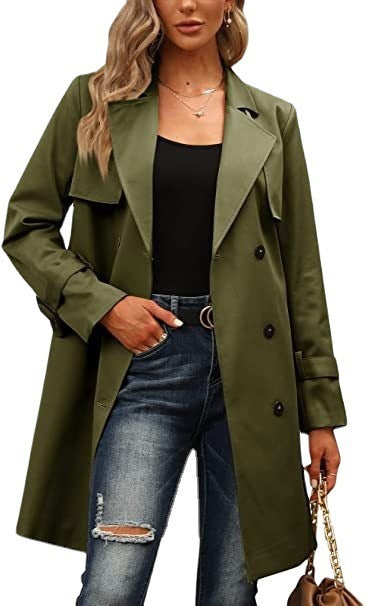 European And American Autumn Women’s Double Breasted Fashion Casual Trench Coat - Army Green / S