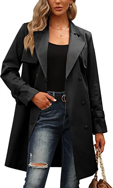 European And American Autumn Women’s Double Breasted Fashion Casual Trench Coat - Black / S