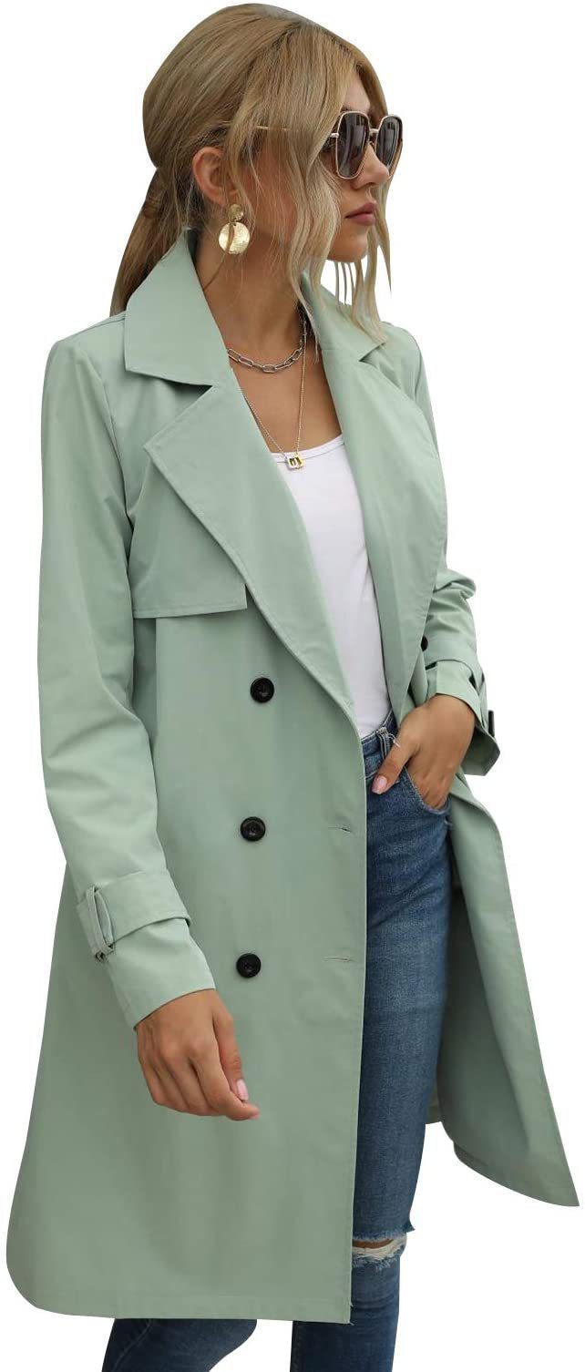 European And American Autumn Women’s Double Breasted Fashion Casual Trench Coat - Green / S