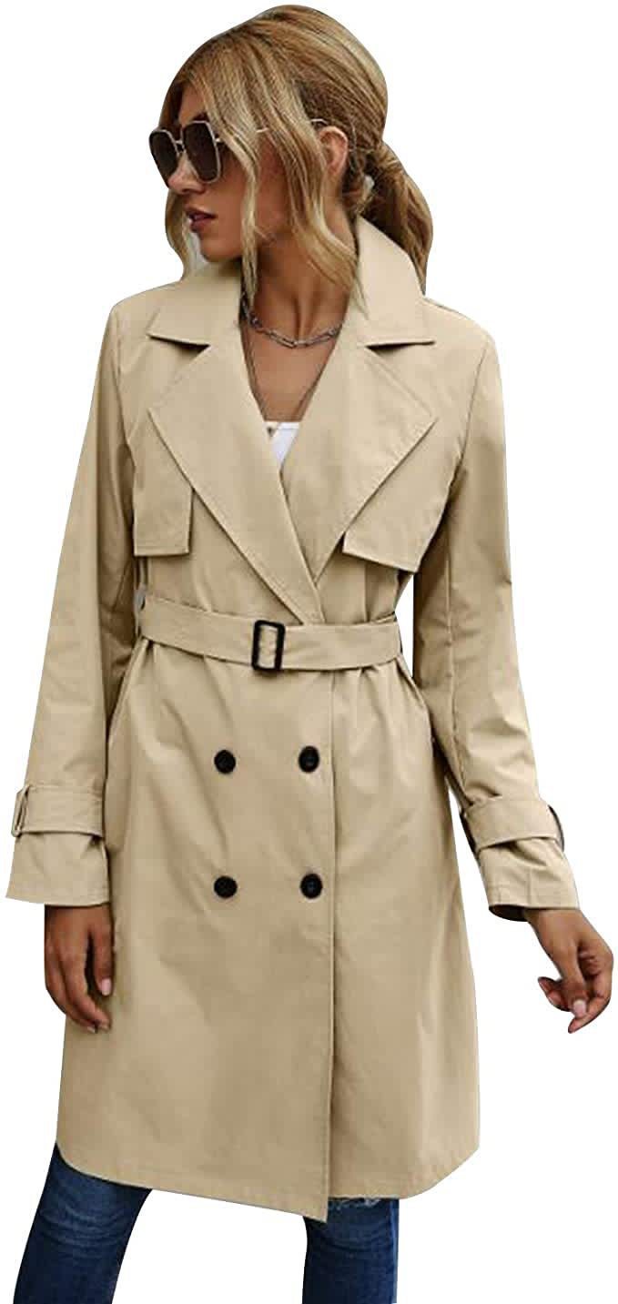 European And American Autumn Women’s Double Breasted Fashion Casual Trench Coat - Khaki / S