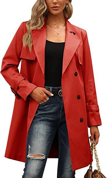 European And American Autumn Women’s Double Breasted Fashion Casual Trench Coat - Red / S
