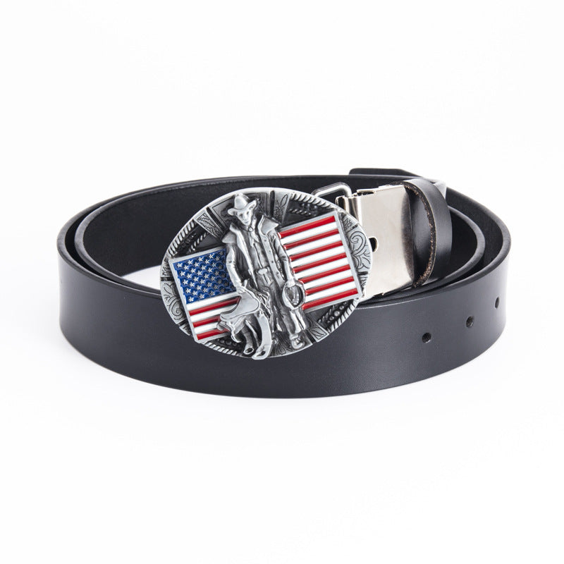 Fashion Cowhide Personality Popular Fashion Flag Belt - American black belt clip / 100cm