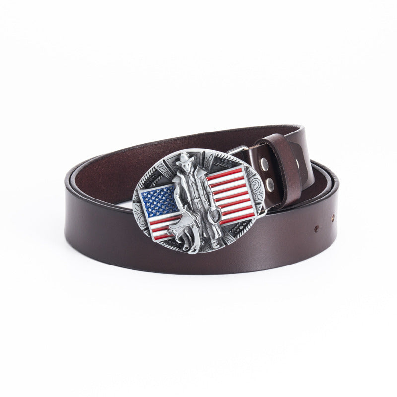 Fashion Cowhide Personality Popular Fashion Flag Belt - American coffee belt leather / 100cm