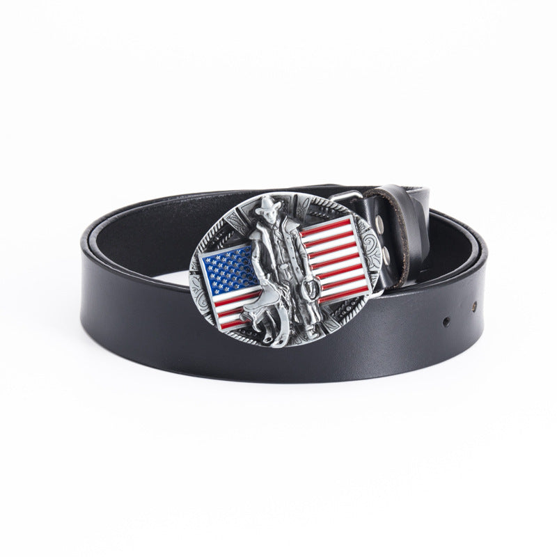 Fashion Cowhide Personality Popular Fashion Flag Belt - American black belt leather / 100cm