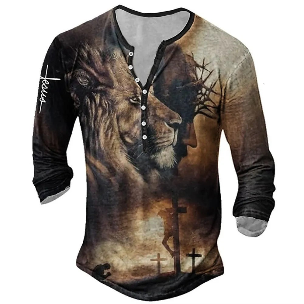 European And American Digital Printing Men’s Long-sleeved Medieval T-shirt - F / 2XL