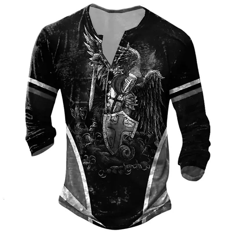 European And American Digital Printing Men’s Long-sleeved Medieval T-shirt - G / 2XL