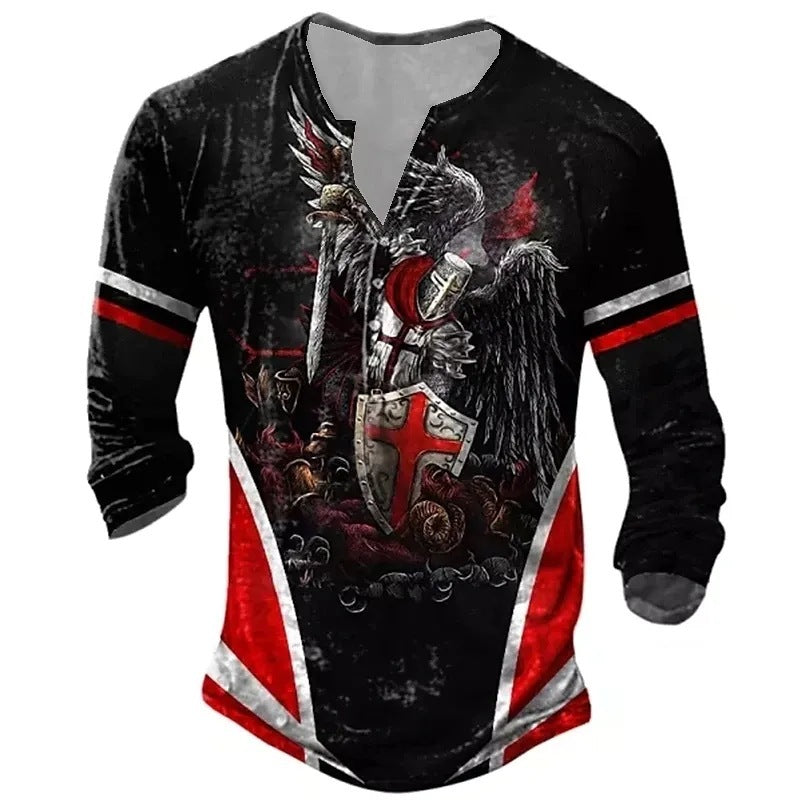 European And American Digital Printing Men’s Long-sleeved Medieval T-shirt - I / 2XL