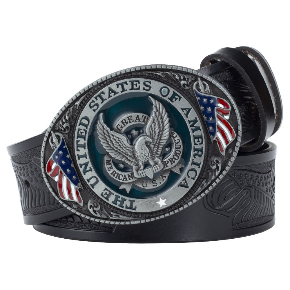 Eagle Buckle Genuine Leather Men’s Casual Belt Leisure Fashion Clothing Accessories - Eagle Black Belt / Oval / 100cm