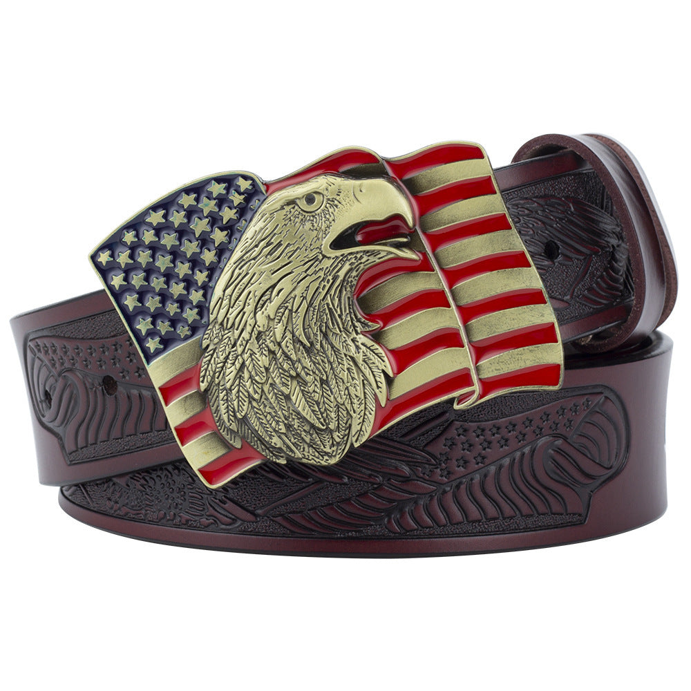 Eagle Buckle Genuine Leather Men’s Casual Belt Leisure Fashion Clothing Accessories - Eagle Brown Leather Belt