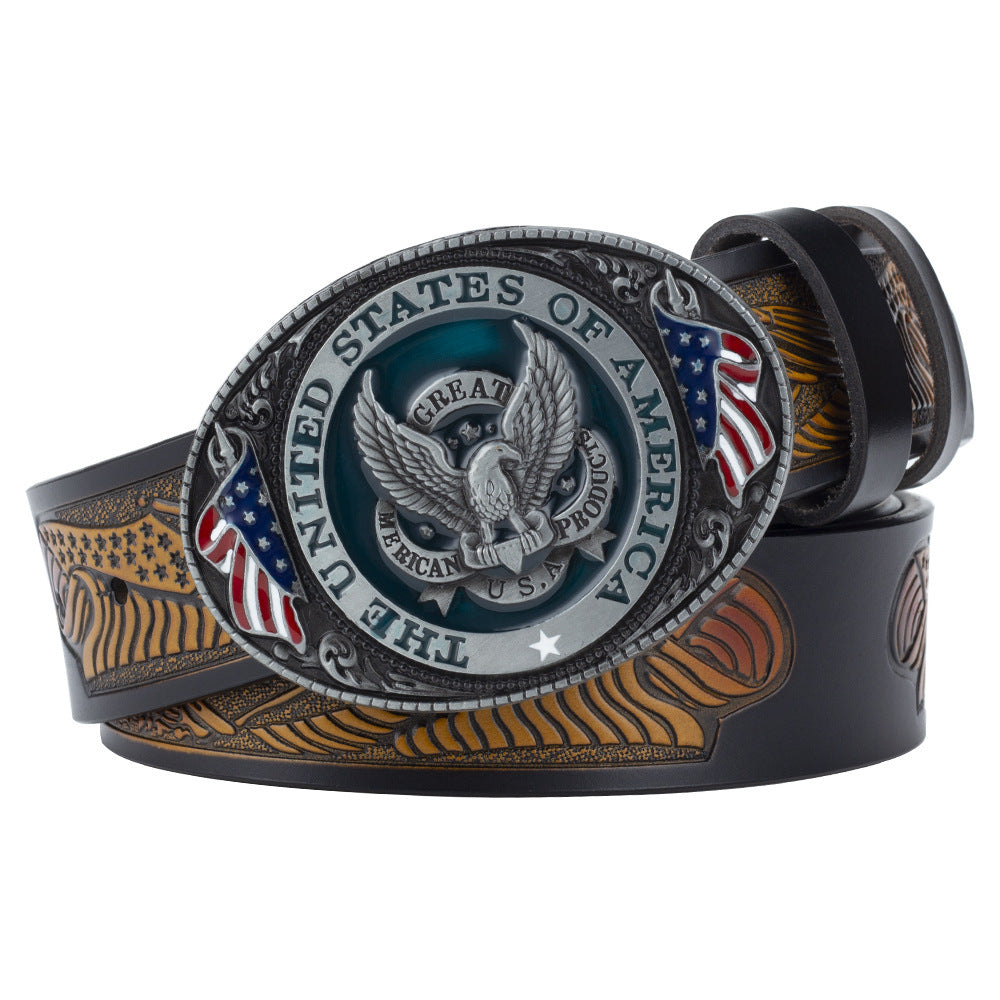 Eagle Buckle Genuine Leather Men’s Casual Belt Leisure Fashion Clothing Accessories - Eagle Camel Belt / Oval / 100cm