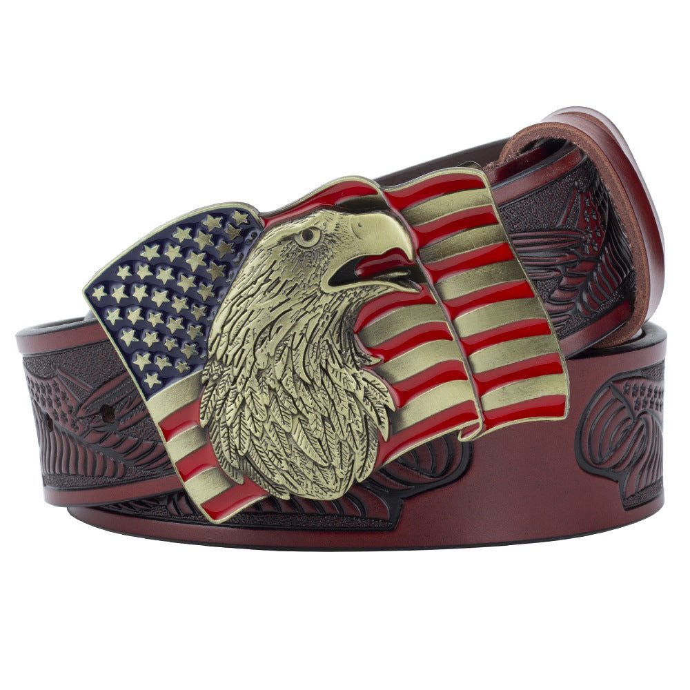 Eagle Buckle Genuine Leather Men’s Casual Belt Leisure Fashion Clothing Accessories - Eagle reddishbrown belt