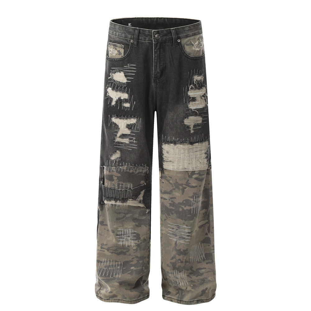American High Street Camouflage Stitching Pants - Black / S