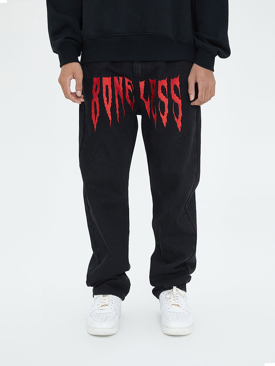 American High Street Fashion Brand Wide-leg Denim Trousers - Black / S