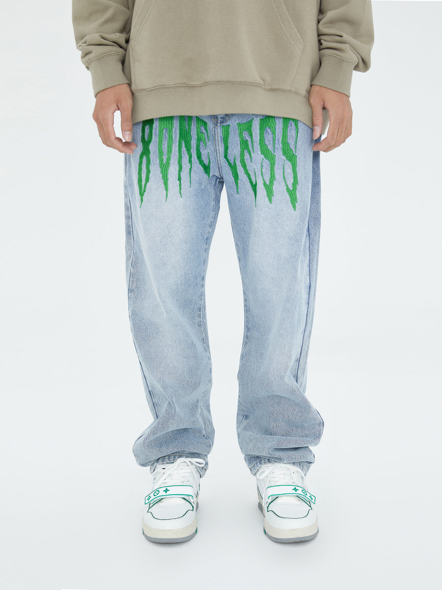 American High Street Fashion Brand Wide-leg Denim Trousers - Blue / S