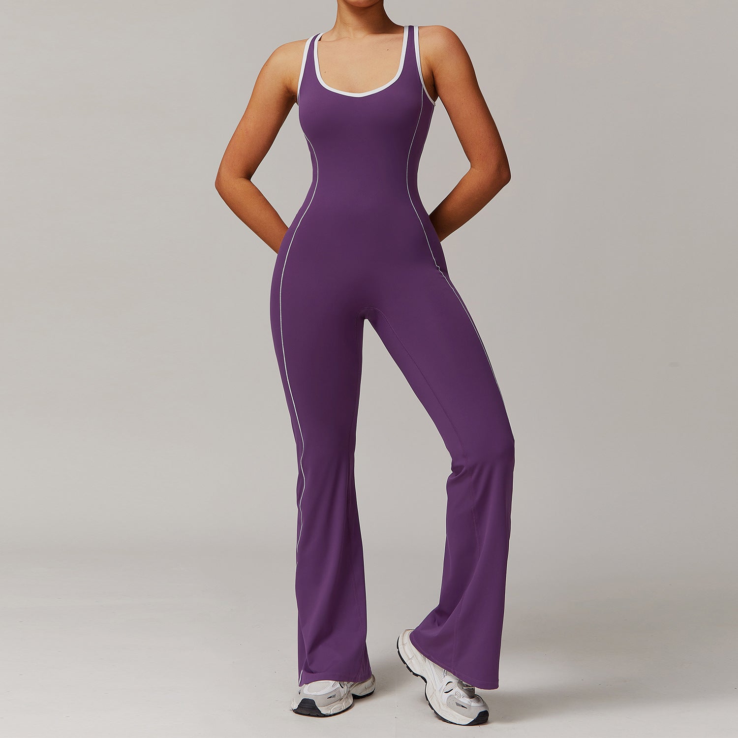 European And American Hollow Beauty Back Yoga Clothes Dance Sports Jumpsuit - Dark Reddish Purple / S