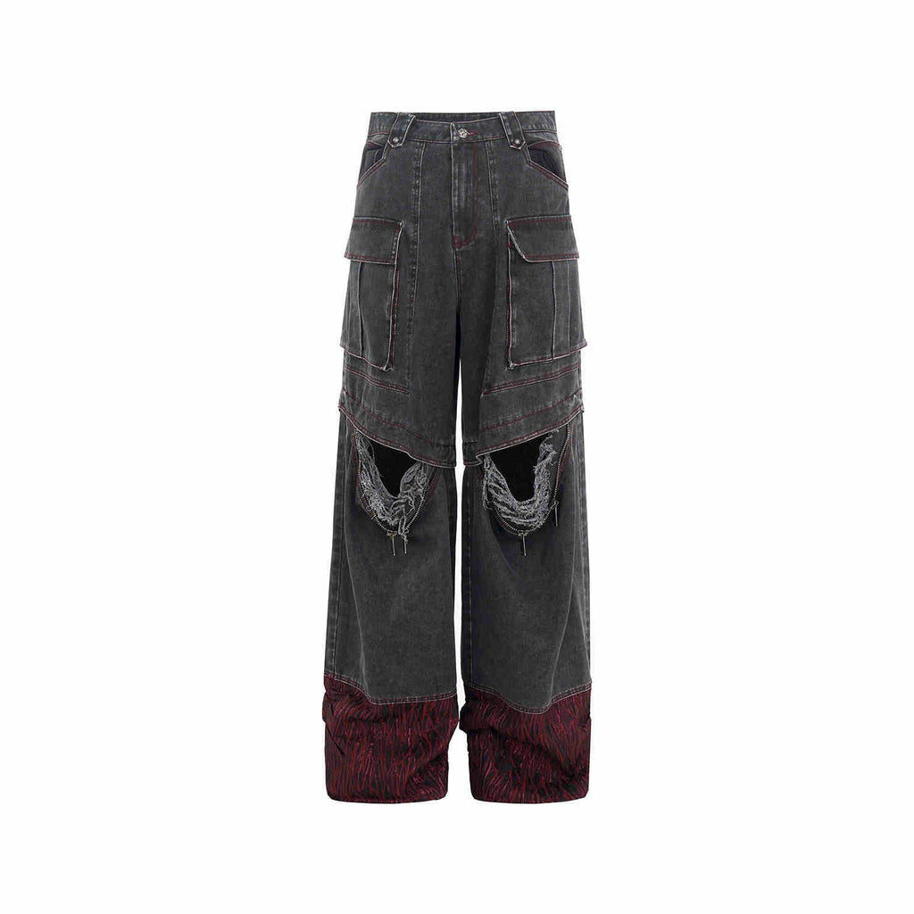Niche American Retro Destroyed Jeans - Gray / L