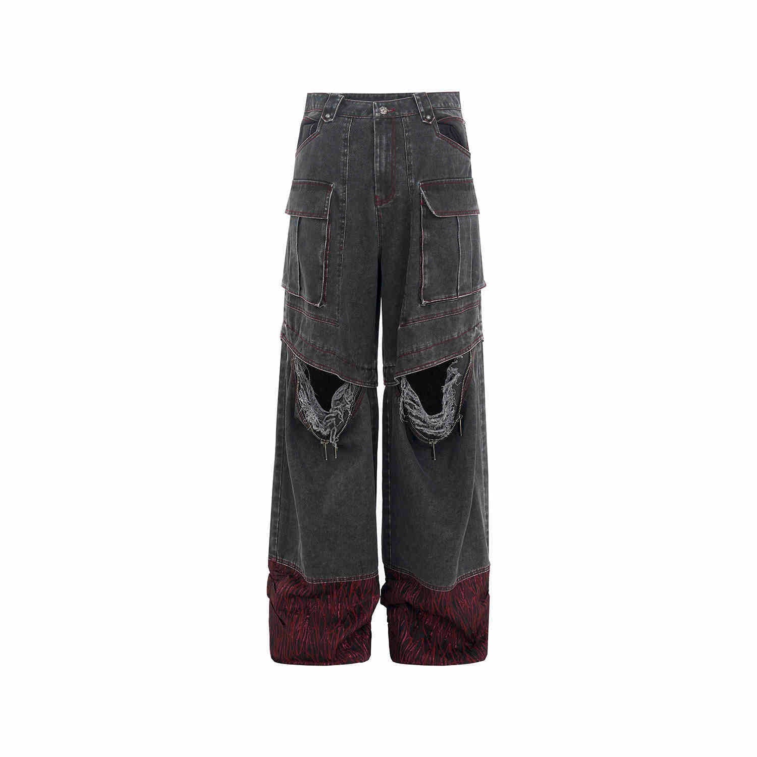 Niche American Retro Destroyed Jeans - Gray / L