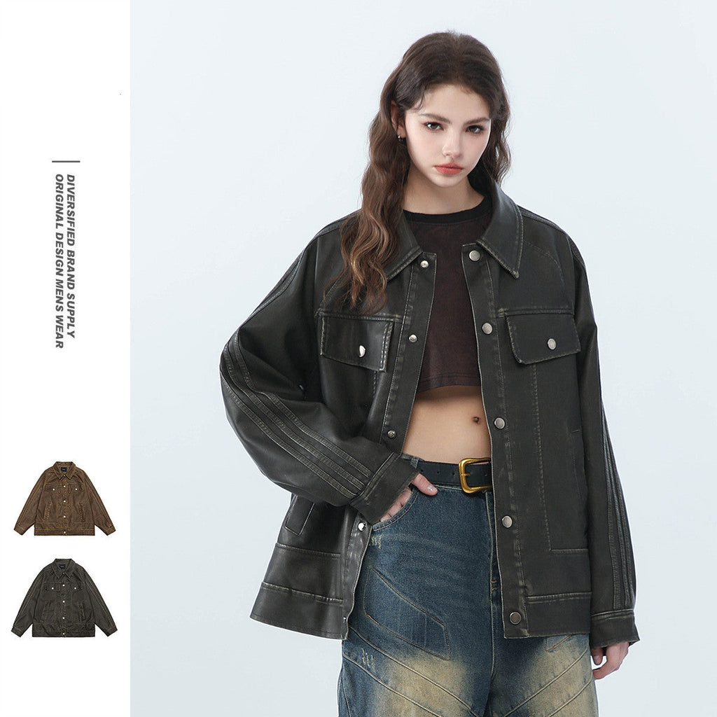 American Retro Distressed Lapel PU Leather For Men And Women Biker’s Leather Jacket