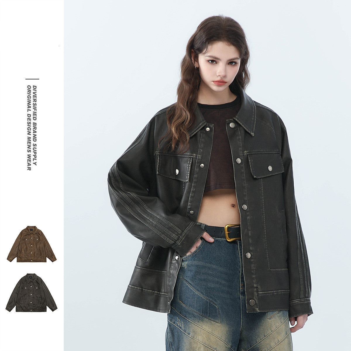 American Retro Distressed Lapel PU Leather For Men And Women Biker’s Leather Jacket