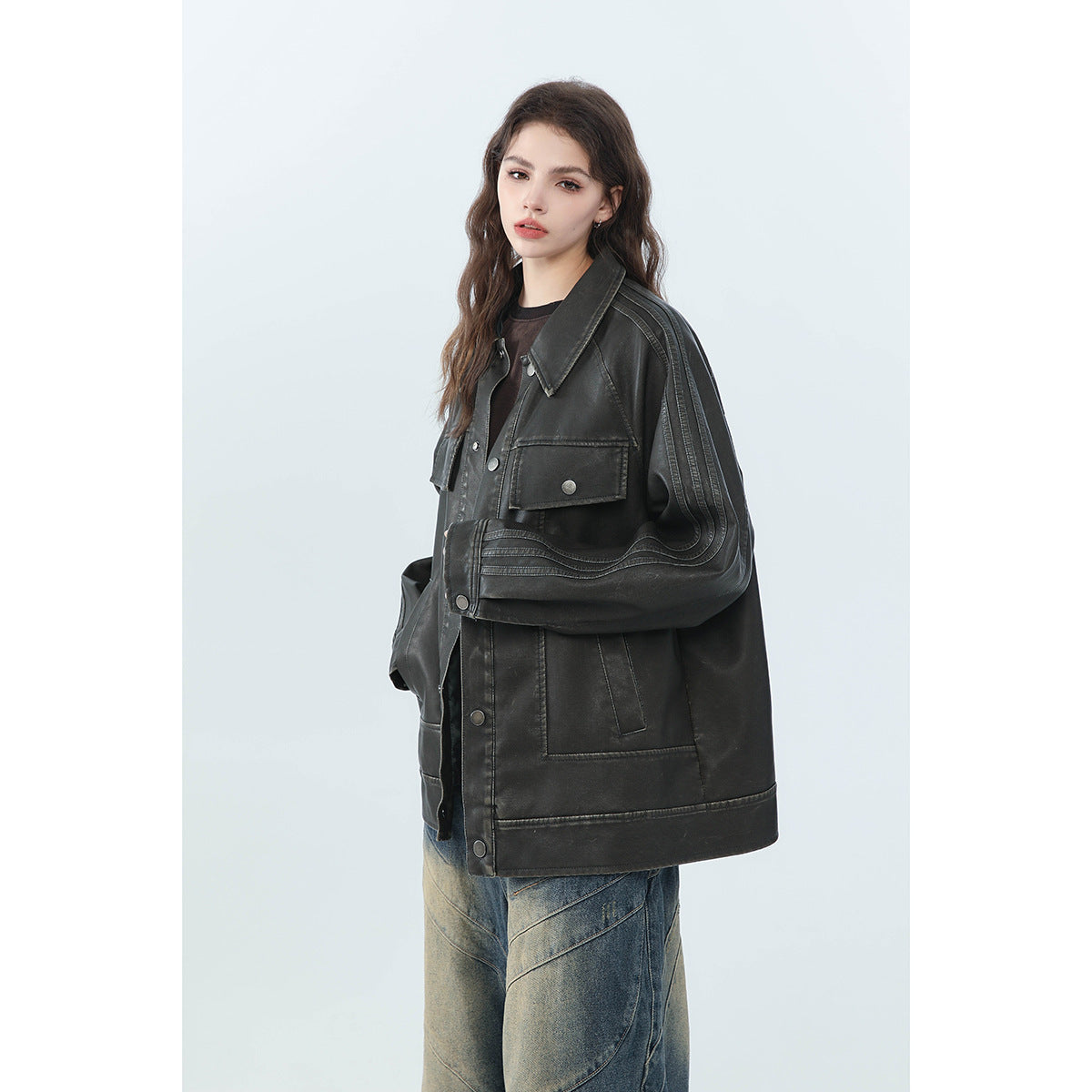American Retro Distressed Lapel PU Leather For Men And Women Biker’s Leather Jacket