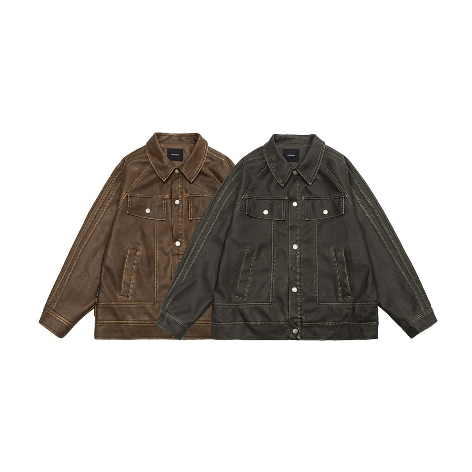 American Retro Distressed Lapel PU Leather For Men And Women Biker’s Leather Jacket