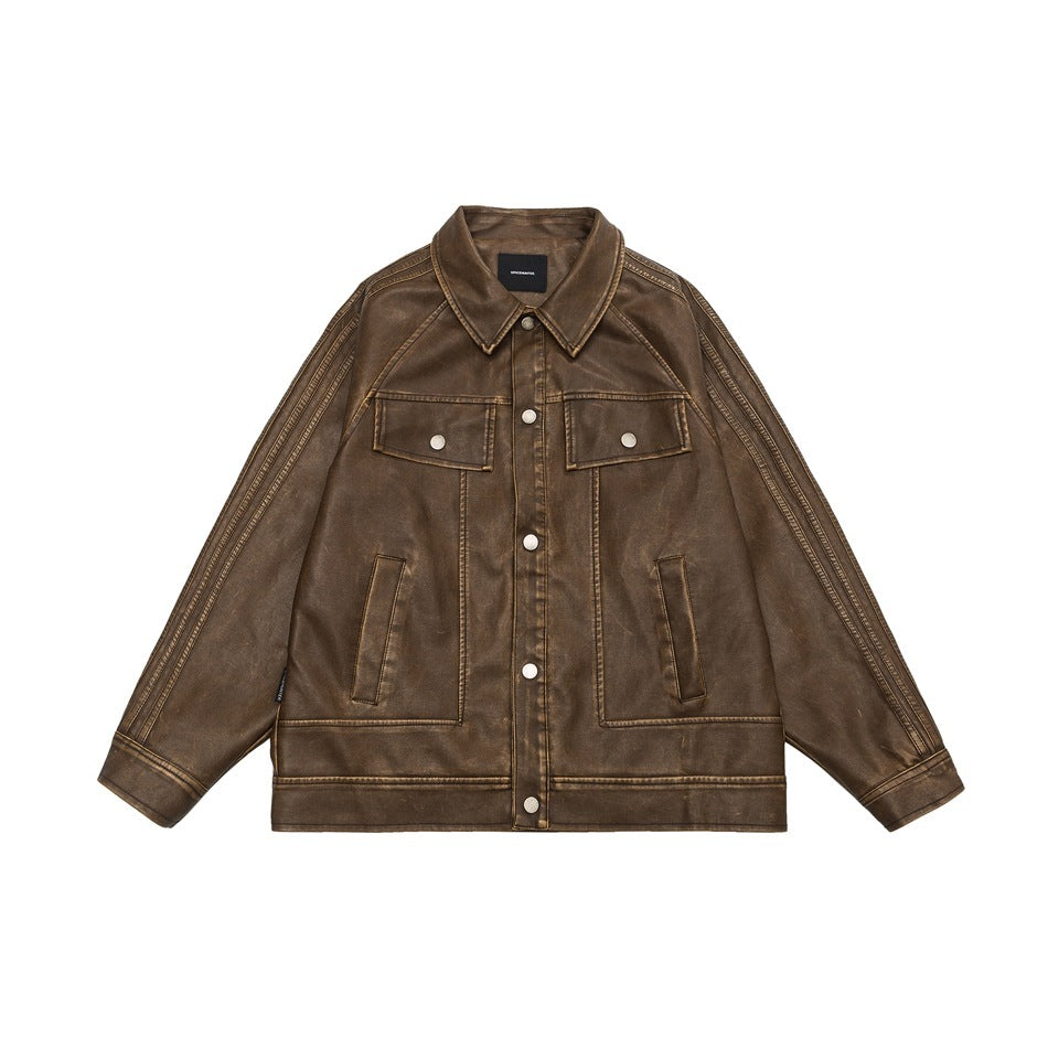American Retro Distressed Lapel PU Leather For Men And Women Biker’s Leather Jacket - Yellow / M